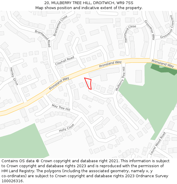20, MULBERRY TREE HILL, DROITWICH, WR9 7SS: Location map and indicative extent of plot