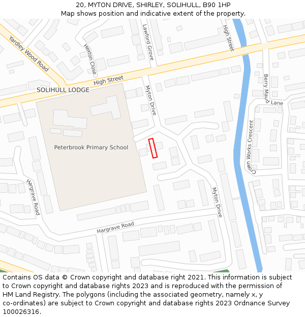 20, MYTON DRIVE, SHIRLEY, SOLIHULL, B90 1HP: Location map and indicative extent of plot