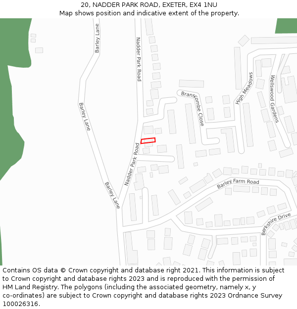 20, NADDER PARK ROAD, EXETER, EX4 1NU: Location map and indicative extent of plot