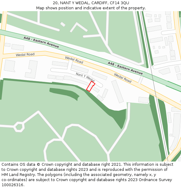 20, NANT Y WEDAL, CARDIFF, CF14 3QU: Location map and indicative extent of plot