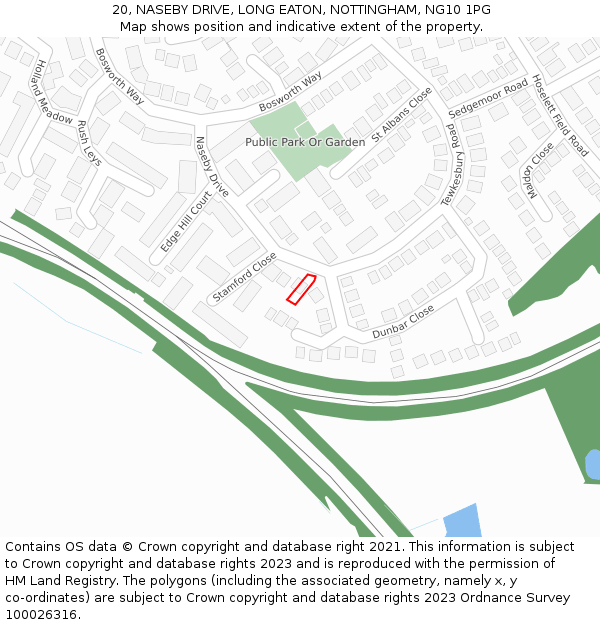 20, NASEBY DRIVE, LONG EATON, NOTTINGHAM, NG10 1PG: Location map and indicative extent of plot