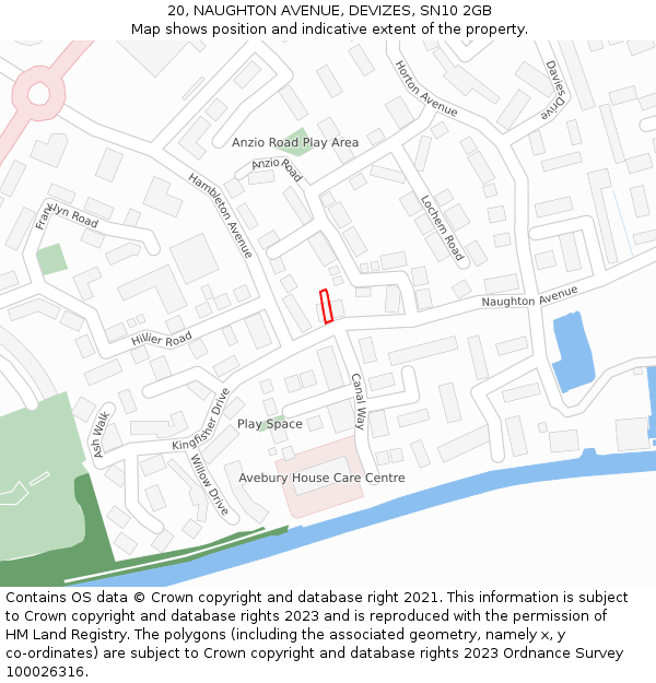20, NAUGHTON AVENUE, DEVIZES, SN10 2GB: Location map and indicative extent of plot