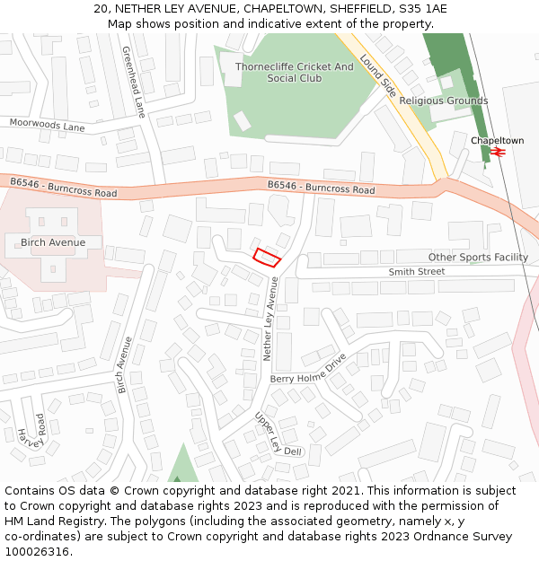 20, NETHER LEY AVENUE, CHAPELTOWN, SHEFFIELD, S35 1AE: Location map and indicative extent of plot
