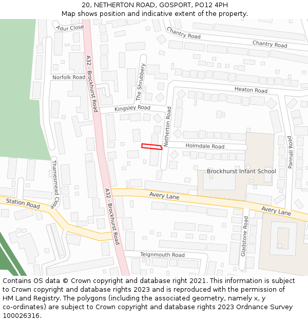 20, NETHERTON ROAD, GOSPORT, PO12 4PH: Location map and indicative extent of plot