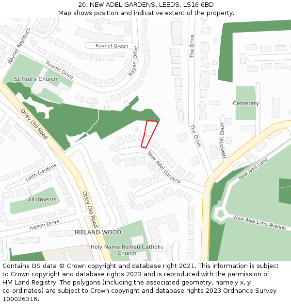 20, NEW ADEL GARDENS, LEEDS, LS16 6BD: Location map and indicative extent of plot