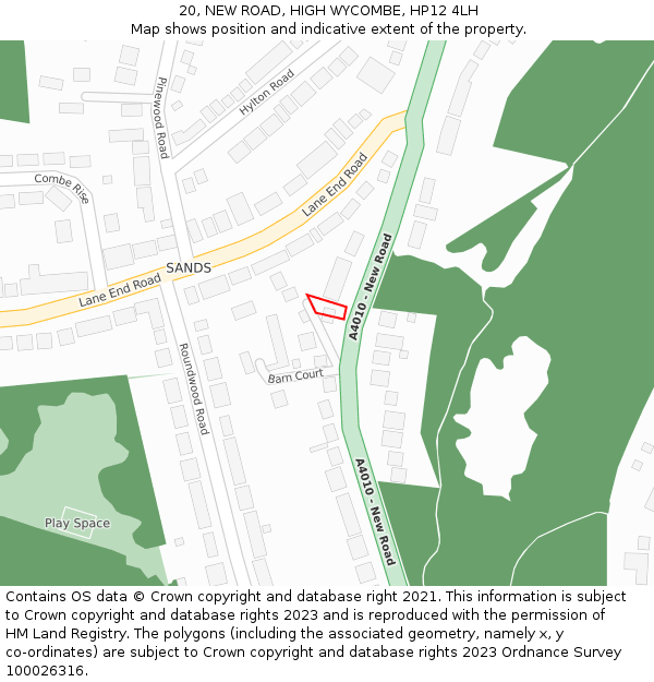 20, NEW ROAD, HIGH WYCOMBE, HP12 4LH: Location map and indicative extent of plot