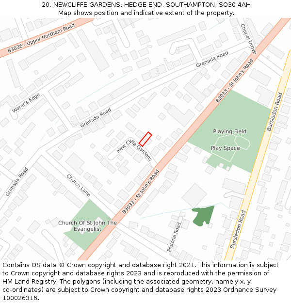 20, NEWCLIFFE GARDENS, HEDGE END, SOUTHAMPTON, SO30 4AH: Location map and indicative extent of plot