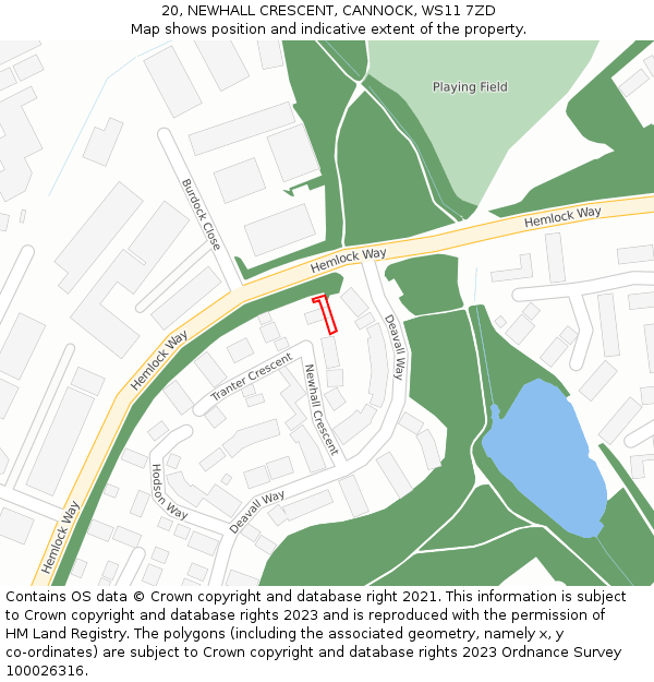 20, NEWHALL CRESCENT, CANNOCK, WS11 7ZD: Location map and indicative extent of plot
