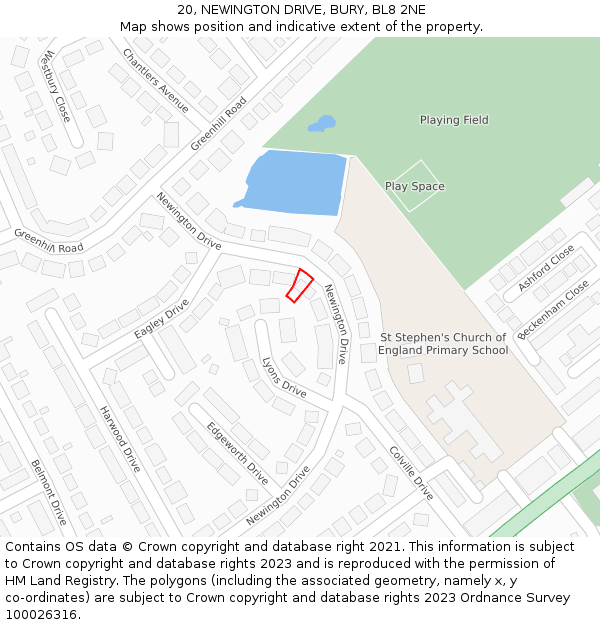 20, NEWINGTON DRIVE, BURY, BL8 2NE: Location map and indicative extent of plot