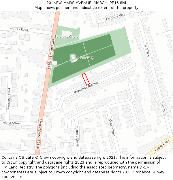 20, NEWLANDS AVENUE, MARCH, PE15 8NL: Location map and indicative extent of plot