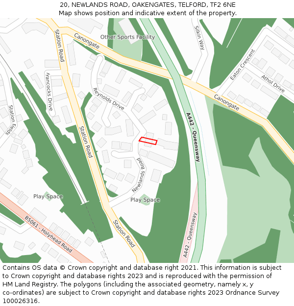 20, NEWLANDS ROAD, OAKENGATES, TELFORD, TF2 6NE: Location map and indicative extent of plot