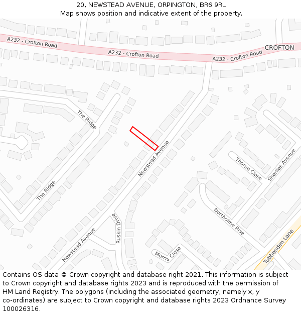 20, NEWSTEAD AVENUE, ORPINGTON, BR6 9RL: Location map and indicative extent of plot