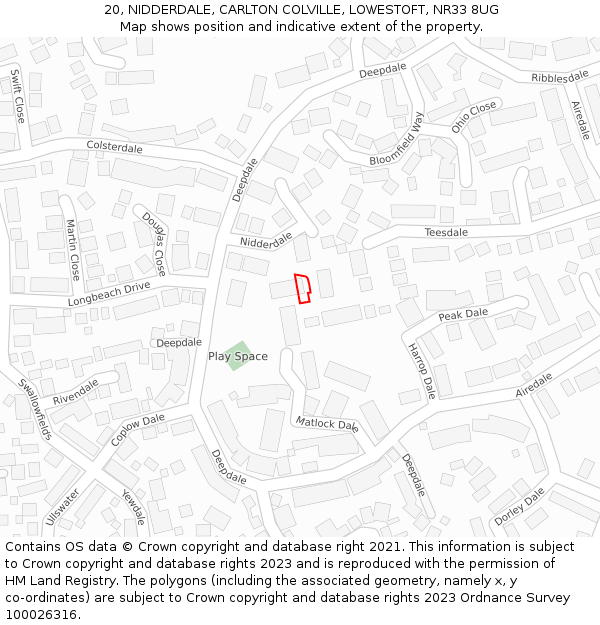 20, NIDDERDALE, CARLTON COLVILLE, LOWESTOFT, NR33 8UG: Location map and indicative extent of plot