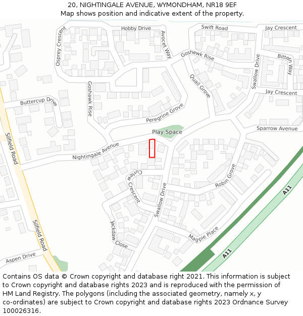 20, NIGHTINGALE AVENUE, WYMONDHAM, NR18 9EF: Location map and indicative extent of plot