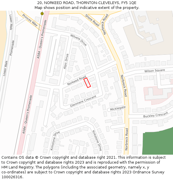 20, NORKEED ROAD, THORNTON-CLEVELEYS, FY5 1QE: Location map and indicative extent of plot