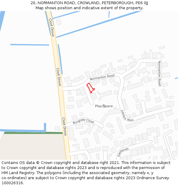 20, NORMANTON ROAD, CROWLAND, PETERBOROUGH, PE6 0JJ: Location map and indicative extent of plot