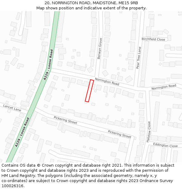 20, NORRINGTON ROAD, MAIDSTONE, ME15 9RB: Location map and indicative extent of plot