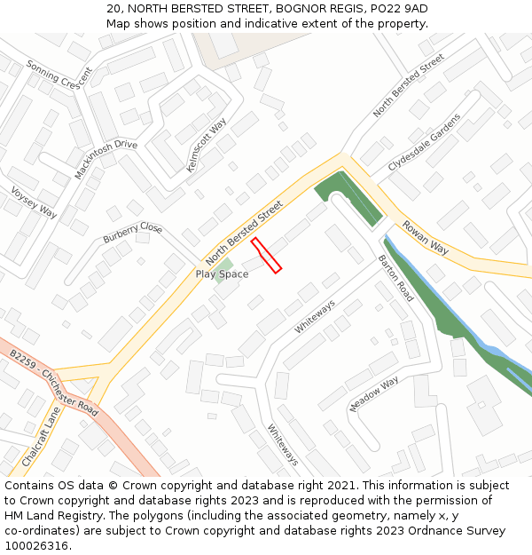 20, NORTH BERSTED STREET, BOGNOR REGIS, PO22 9AD: Location map and indicative extent of plot