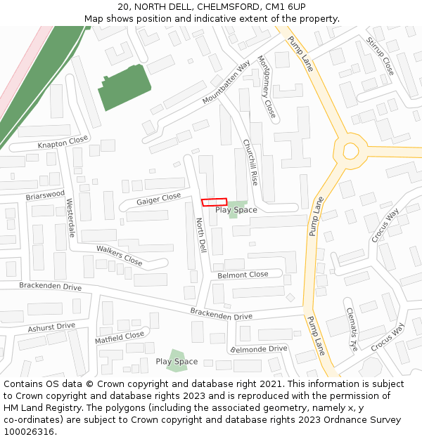 20, NORTH DELL, CHELMSFORD, CM1 6UP: Location map and indicative extent of plot