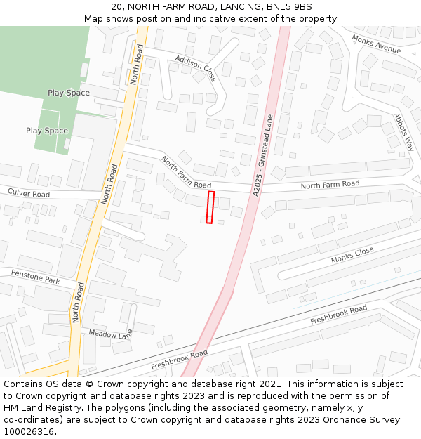 20, NORTH FARM ROAD, LANCING, BN15 9BS: Location map and indicative extent of plot