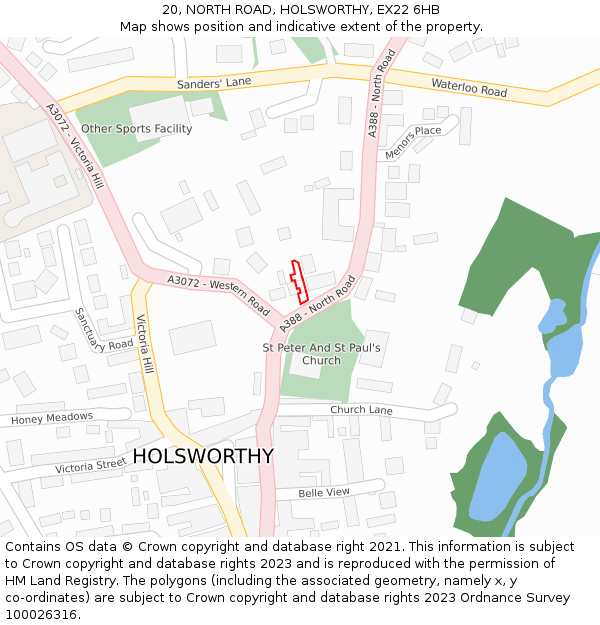 20, NORTH ROAD, HOLSWORTHY, EX22 6HB: Location map and indicative extent of plot