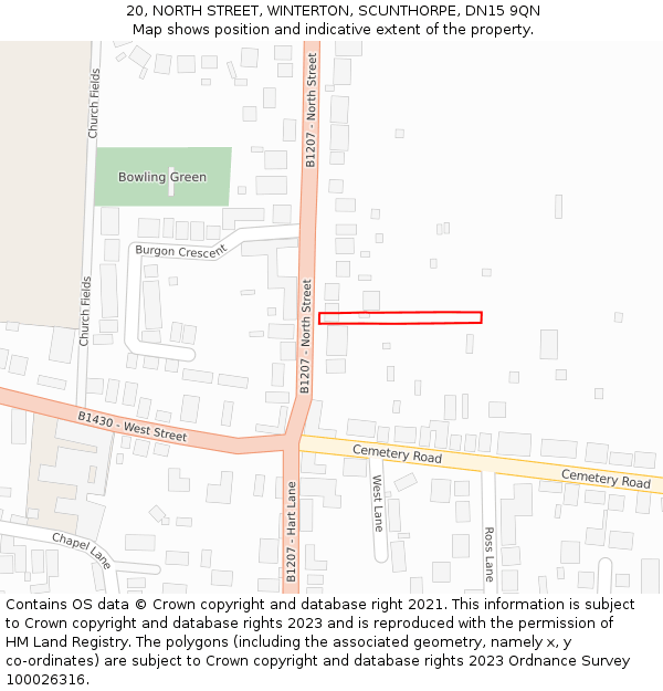 20, NORTH STREET, WINTERTON, SCUNTHORPE, DN15 9QN: Location map and indicative extent of plot