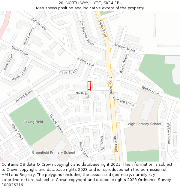 20, NORTH WAY, HYDE, SK14 1RU: Location map and indicative extent of plot