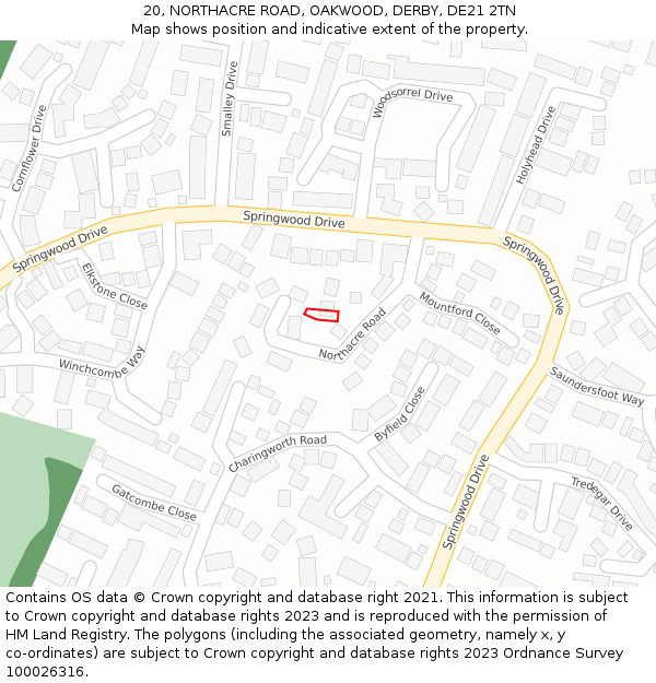20, NORTHACRE ROAD, OAKWOOD, DERBY, DE21 2TN: Location map and indicative extent of plot