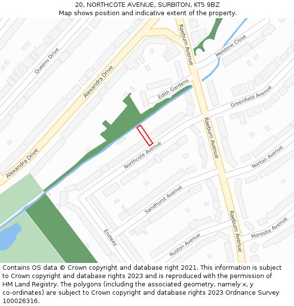 20, NORTHCOTE AVENUE, SURBITON, KT5 9BZ: Location map and indicative extent of plot