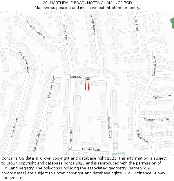 20, NORTHDALE ROAD, NOTTINGHAM, NG3 7GD: Location map and indicative extent of plot