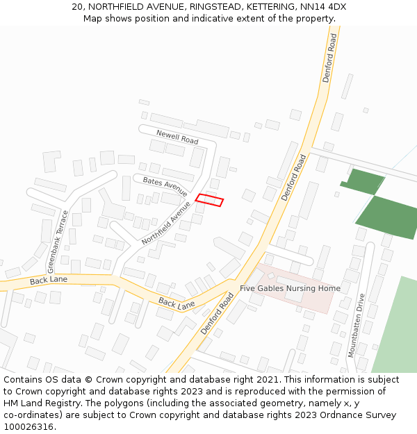 20, NORTHFIELD AVENUE, RINGSTEAD, KETTERING, NN14 4DX: Location map and indicative extent of plot