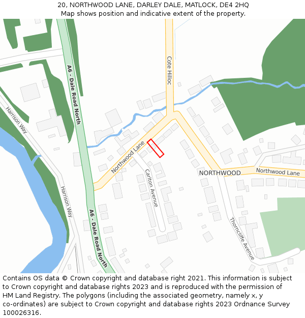 20, NORTHWOOD LANE, DARLEY DALE, MATLOCK, DE4 2HQ: Location map and indicative extent of plot