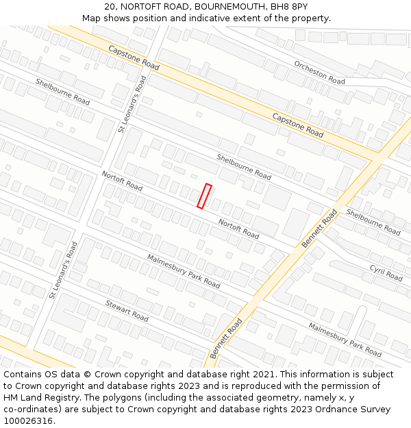 20, NORTOFT ROAD, BOURNEMOUTH, BH8 8PY: Location map and indicative extent of plot