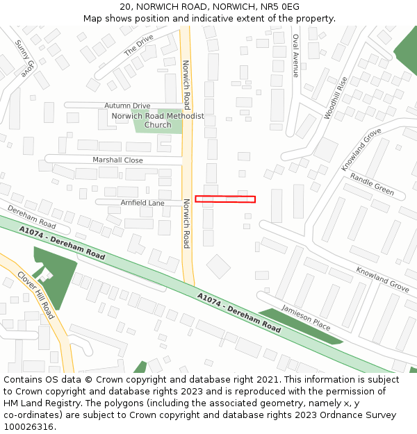 20, NORWICH ROAD, NORWICH, NR5 0EG: Location map and indicative extent of plot