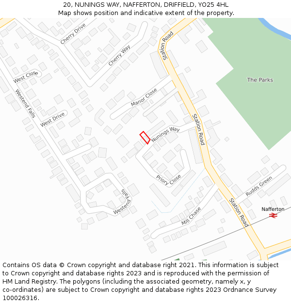 20, NUNINGS WAY, NAFFERTON, DRIFFIELD, YO25 4HL: Location map and indicative extent of plot