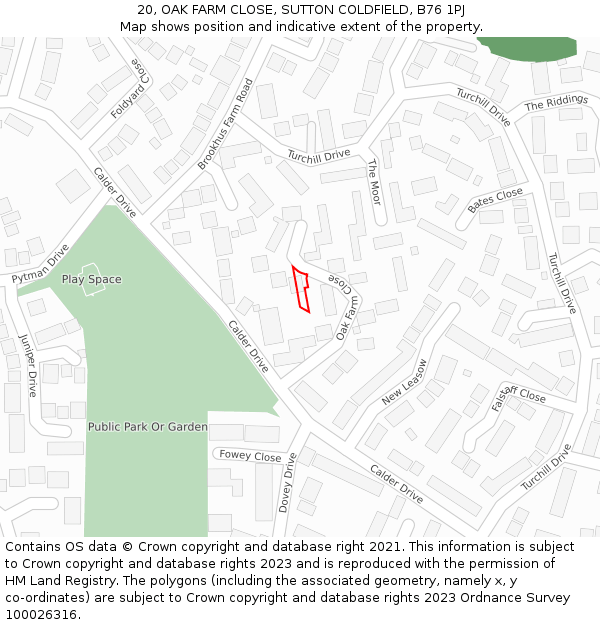 20, OAK FARM CLOSE, SUTTON COLDFIELD, B76 1PJ: Location map and indicative extent of plot