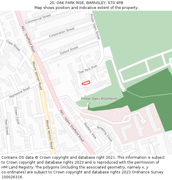 20, OAK PARK RISE, BARNSLEY, S70 4PB: Location map and indicative extent of plot