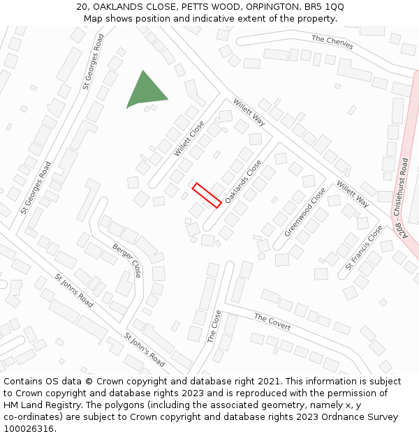 20, OAKLANDS CLOSE, PETTS WOOD, ORPINGTON, BR5 1QQ: Location map and indicative extent of plot