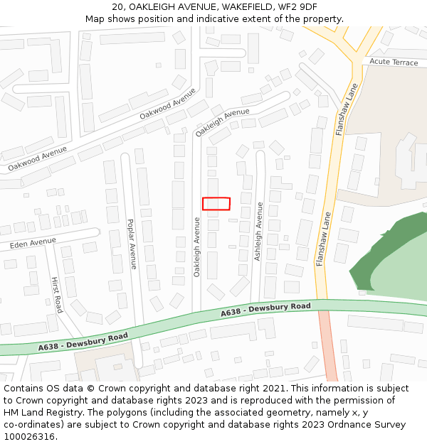 20, OAKLEIGH AVENUE, WAKEFIELD, WF2 9DF: Location map and indicative extent of plot