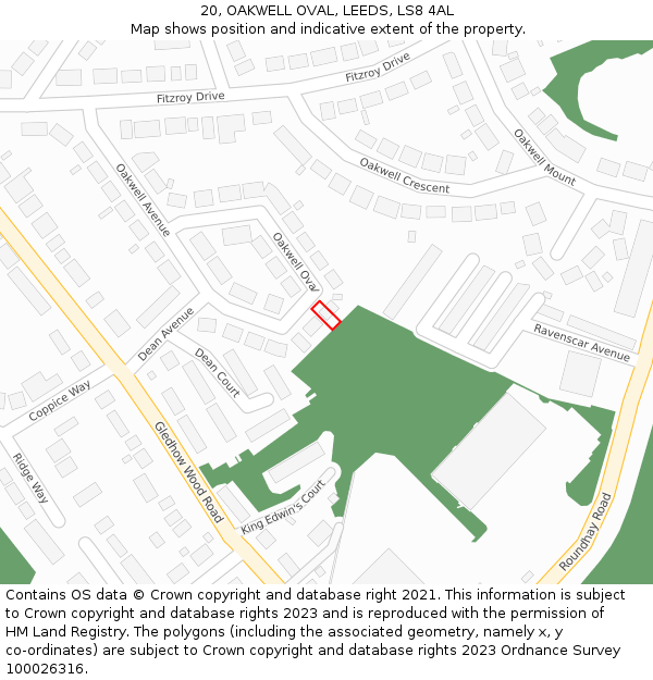 20, OAKWELL OVAL, LEEDS, LS8 4AL: Location map and indicative extent of plot