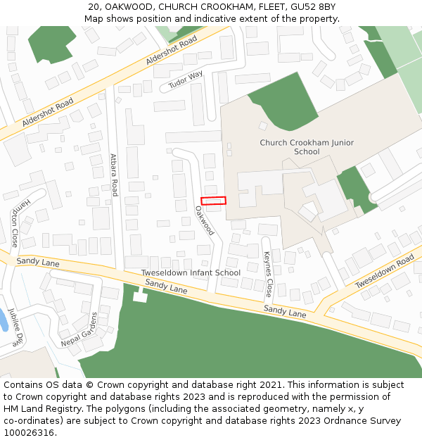 20, OAKWOOD, CHURCH CROOKHAM, FLEET, GU52 8BY: Location map and indicative extent of plot