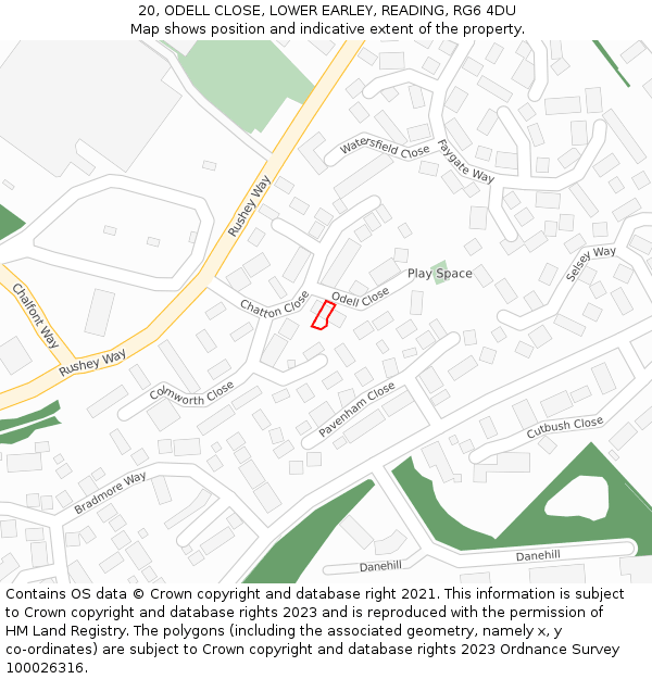 20, ODELL CLOSE, LOWER EARLEY, READING, RG6 4DU: Location map and indicative extent of plot