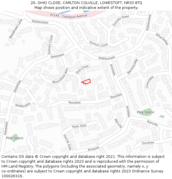 20, OHIO CLOSE, CARLTON COLVILLE, LOWESTOFT, NR33 8TQ: Location map and indicative extent of plot