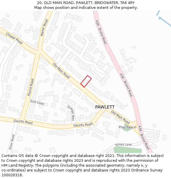 20, OLD MAIN ROAD, PAWLETT, BRIDGWATER, TA6 4RY: Location map and indicative extent of plot