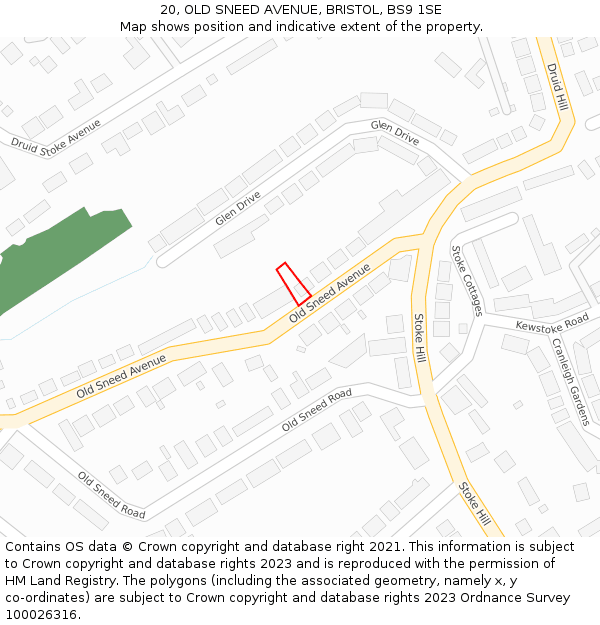 20, OLD SNEED AVENUE, BRISTOL, BS9 1SE: Location map and indicative extent of plot