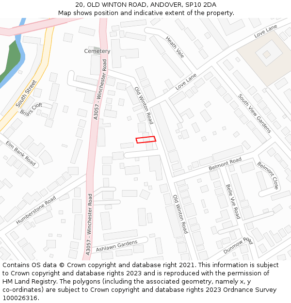 20, OLD WINTON ROAD, ANDOVER, SP10 2DA: Location map and indicative extent of plot