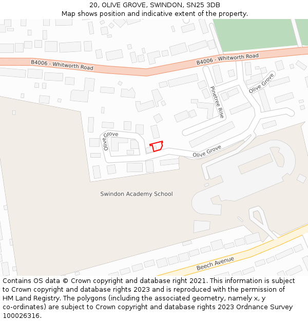 20, OLIVE GROVE, SWINDON, SN25 3DB: Location map and indicative extent of plot