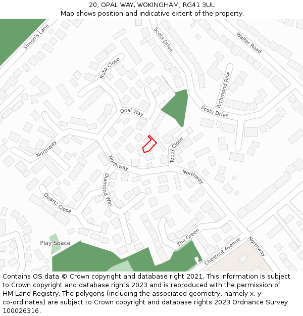 20, OPAL WAY, WOKINGHAM, RG41 3UL: Location map and indicative extent of plot