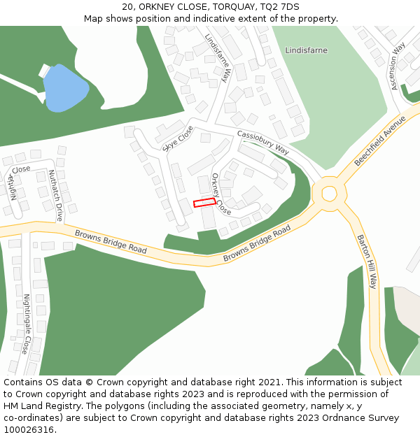 20, ORKNEY CLOSE, TORQUAY, TQ2 7DS: Location map and indicative extent of plot