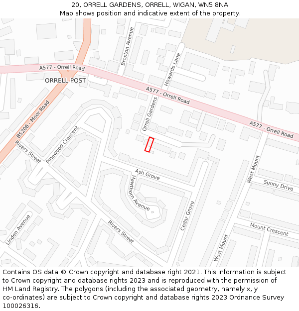 20, ORRELL GARDENS, ORRELL, WIGAN, WN5 8NA: Location map and indicative extent of plot